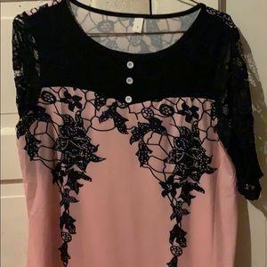 Pink and black lace sleeve shirt